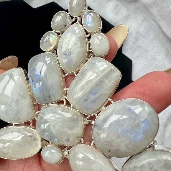 925 MOON GODDESS Rainbow Moonstone Collar Bib Necklace - Picture 15 of 16